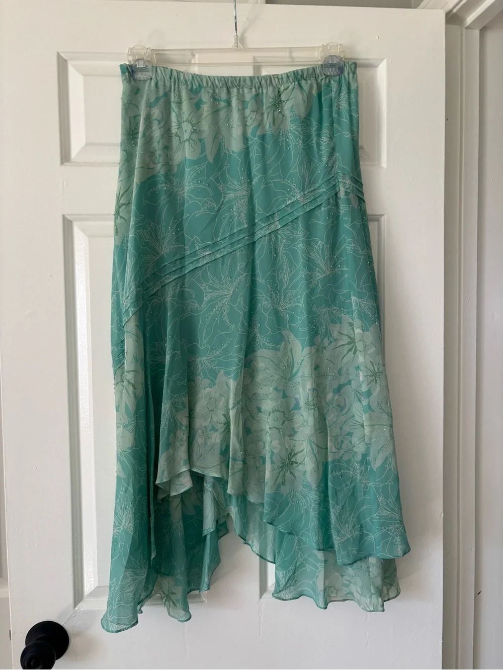 Vintage Adrianna Papell 100% Silk Floral Handkerchief Hem Skirt - Size 14